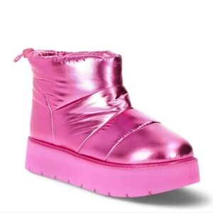 Portland Boot Company Women's Metallic Puffer Cozy Booties in Fuchsia